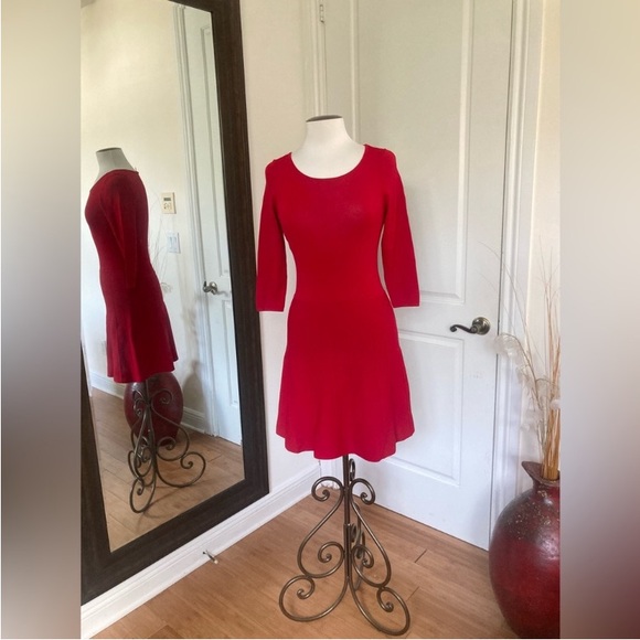 Ann Taylor Stretch Knit Sweater Fit & Flare Red Dress - Picture 6 of 14